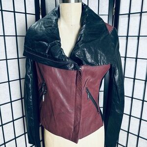 Stylish BCBGMAXAZRIA Black and Burgundy Women's Jacket